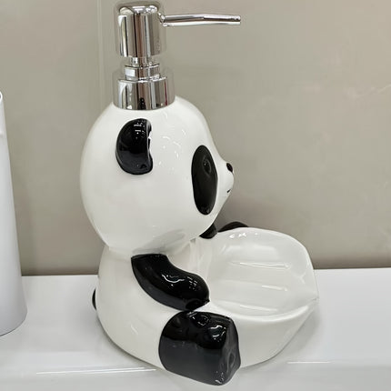 2-in-1 Cute Panda Ceramic Soap Dish & Lotion Dispenser, Multi-Use for Bathroom, Kitchen