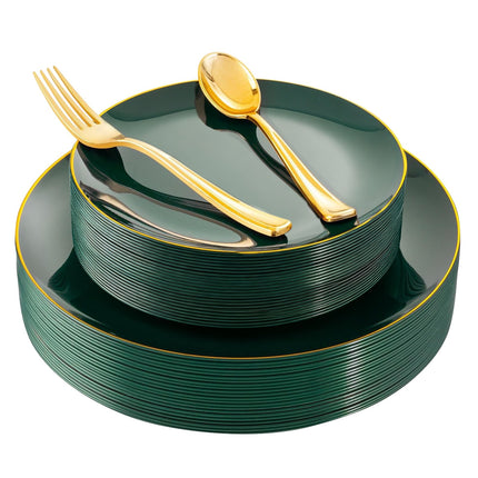 Green Dinnerware Set, 50-Piece Set, Party Accessory Kit, Perfect for Gatherings, Weddings, and Christmas