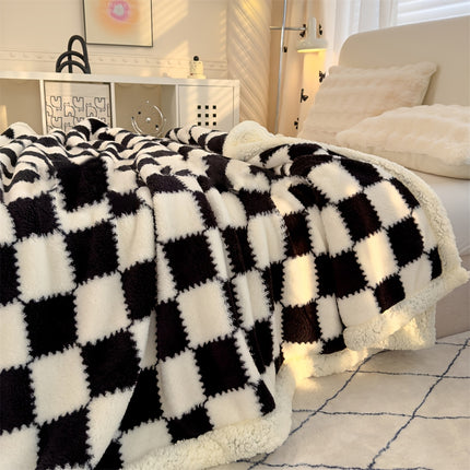 1pc Extra Thick Plaid Blanket - Brown/Beige/White/Black Checkered Bedspread