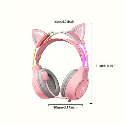 X15 Gaming Headset with Cat Ear Design & HD Microphone - Pink & White, Soft Earcups,