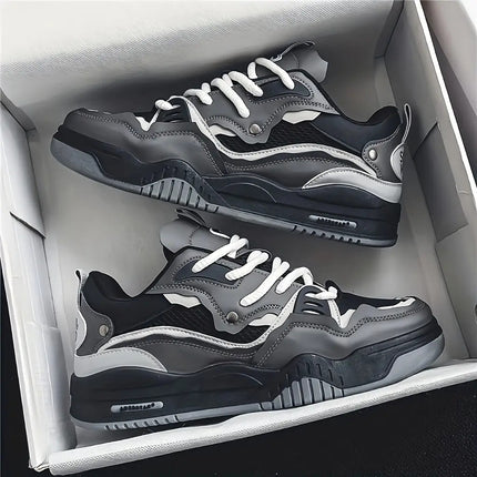 Men's Colorblock Cute Skate Sneakers with Thick PVC Sole & Cushioning - Lightweight Low-Top Lace-Up Sport Shoes