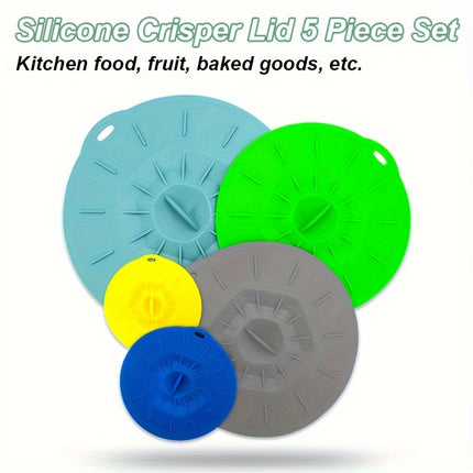 5-Piece Set Silicone Food Covers - Airtight Reusable Suction Seal Lids for Bowls, Pots, Pans