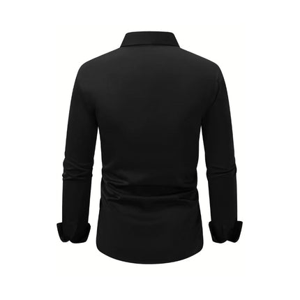 Men's Shirt Business Button Down Shirt Summer Solid Color Long Sleeve Lapel Vacation Shirt Fashion Temperament Casual Tops