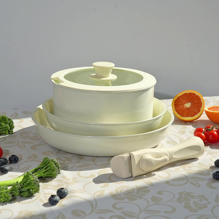 5pcs Ceramic Nonstick Kitchen Pots And Pans Set Cookware Sets With Detachable Handle,