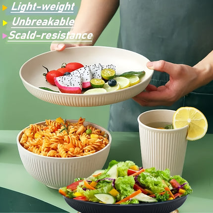 18pcs Tableware Set Made of Unbreakable Plastic Plates, Bowls, And Cups, Safe for Dishwashers