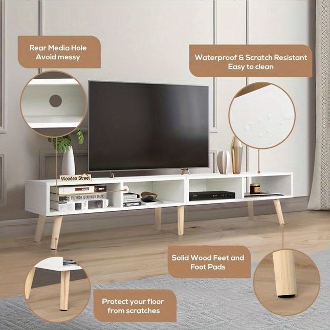 59" Modern Wooden TV Stand, Supports 65" TV, Cable Management, Living Room Television Furniture,