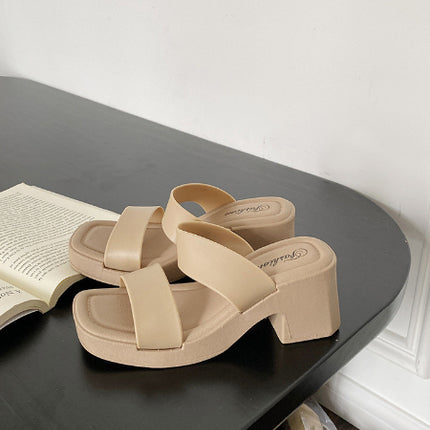 High Heel Slippers Women's Outdoor Sandals Chunky Heel Slippers