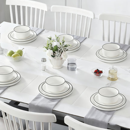 18pcs Porcelain Dinnerware Set in White, Designed for Six People, Featuring Modern Round Plates And Bowls,