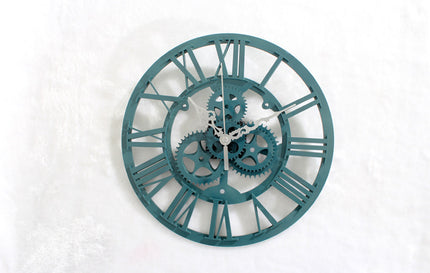 Sapphire Green European Antique Gear Wall Clock Retro Wall Clock Living Room Decoration Gear Clock Wall Clock Watch Mute