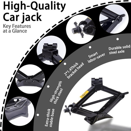 2 Ton Heavy-Duty Scissor Jack Car Lift - Labour-Saving Ratchet Handle & Drill Compatible
