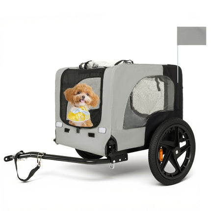 Outdoor Heavy Duty Collapsible Pet Bike Trailer with 16-Inch All-Terrain Wheels & Universal Hitch – Foldable Dog/Cargo Carrier Cart for Bicycles, black+grey