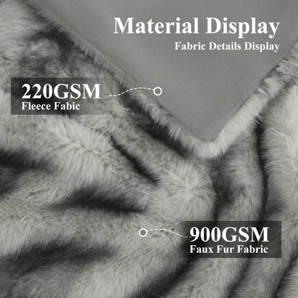 Reversible Faux Fur Blanket - Oversized 60"x80" Plush Mink & Beige/White/Gray Cozy Throw for Bed, Couch