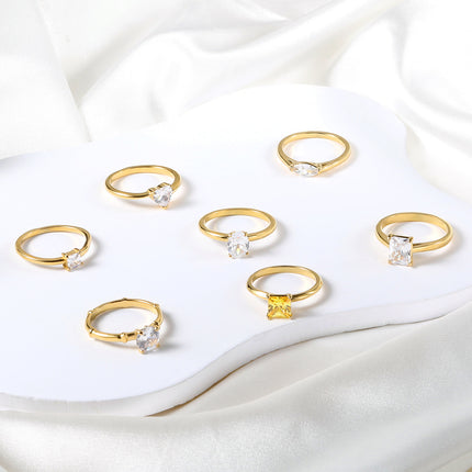 Stylish Commuter Electroplated Rectangular Geometric White Diamond Ring