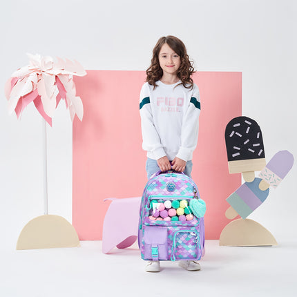 Heart-Shaped Fish Scale Backpack Set for Children and Students Features Cute Plush Balls, Zipper