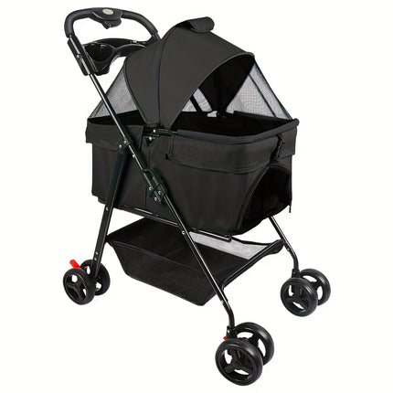 2-in-1 Convertible Dog Stroller & Carrier with Removable Crate Transport Bag – Foldable Pet Tote with Safety Belt, Adjustable Canopy, Storage Basket, Shock Absorber Wheels & 360° EVA Tires for Small/Medium Dogs & Cats, Pet