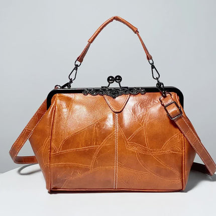 Women'S Geometric Striped Faux Leather Crossbody Bag with Removable Strap, Kiss Lock Closure
