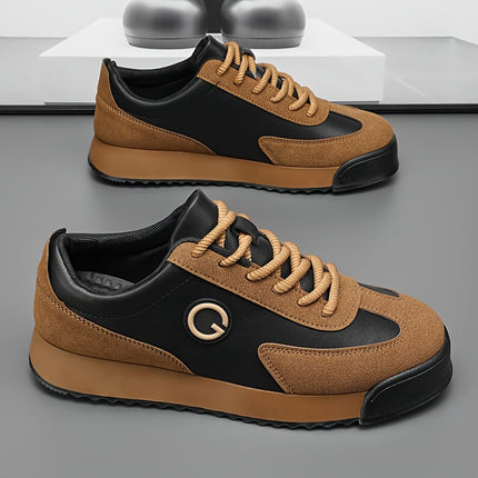 Men'S Low-Top Skate Sneakers - Brown & Black PU with Golden