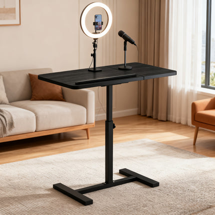 Hidden Wheel Desk Adjustable Height Flip-Up Bedside Laptop Table, Portable and Space-Saving,