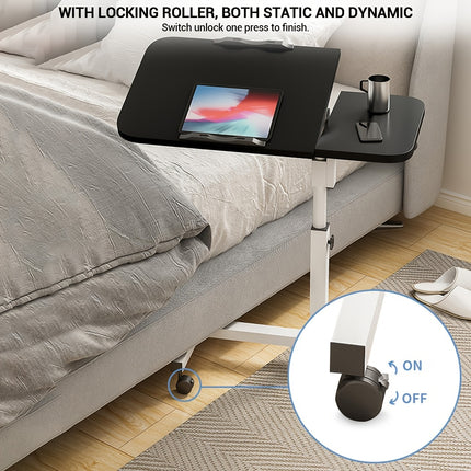 Movable Overbed Table With Wheels, 23.6-37.4in Adjustable Height Overbed Table, Rolling Tray Table,