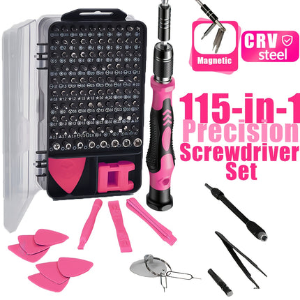 A Pink Electronic Tool Kit Containing 115 Items, Featuring 98 Magnetic Screwdriver Tips