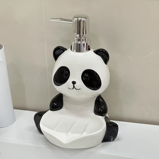 2-in-1 Cute Panda Ceramic Soap Dish & Lotion Dispenser, Multi-Use for Bathroom, Kitchen
