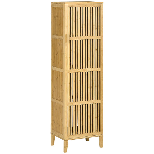 Storage Cabinet Organizer with 4 Shelves and Slatted Door Design for Bathroom Bedroom Living Room 40 x 30 x 140 cm