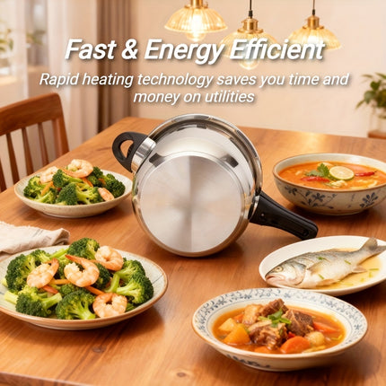 Cooker handles frying, boiling, simmering, and stewing easily. Mirror-finish stainless steel,