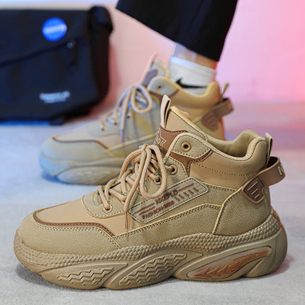 Men'S Height-Boosting Thick-Soled Sneakers Anti-Slip Rubber Sole, Lace-Up Closure, Cushioned Insole
