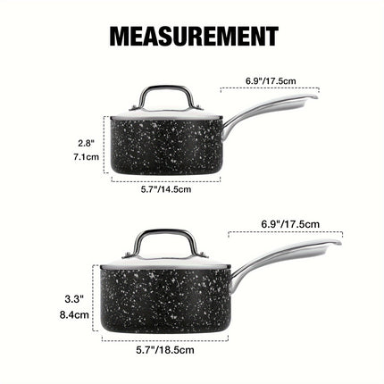 Quart Kitchen Nonstick Saucepan Set with Lid - Sauce Pan Set with Black Granite Coating