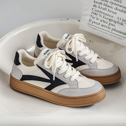 Men'S Retro Skate Sneakers - Low-Top Breathable Canvas Shoes with White Laces & Navy Blue/Red Accent