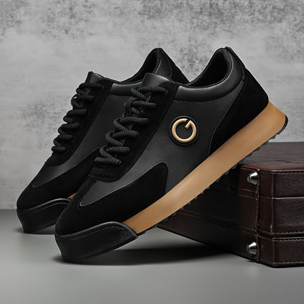 Men'S Low-Top Skate Sneakers - Brown & Black PU with Golden