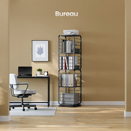 4-Tier Bookshelf, Rotating Bookcase with Bookends for Small Spaces, Corner Shelf, Steel Frame
