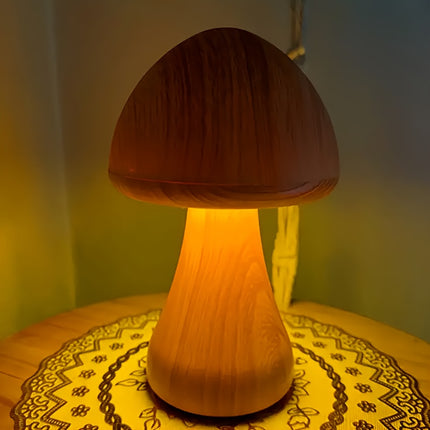 USB mushroom night light, simulated wood grain mushroom light, bottom anti slip, decorative desk lamp