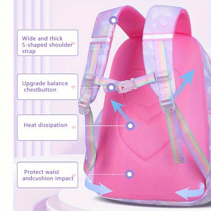 Lightweight Backpack for Girls - Colorful Rainbow & Butterfly Design, Adjustable Strap, Ideal for Elementary