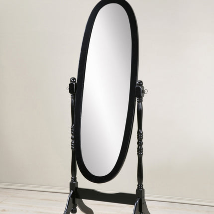 Traditional Queen Anna Style Wood Floor Cheval Mirror, Black Finish