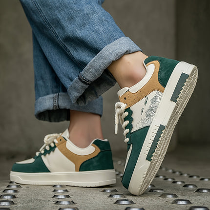 Men's  Letter Pattern Print Patchwork Lace-Up Flat Shoes, Niche Versatile Fashionable Couple's
