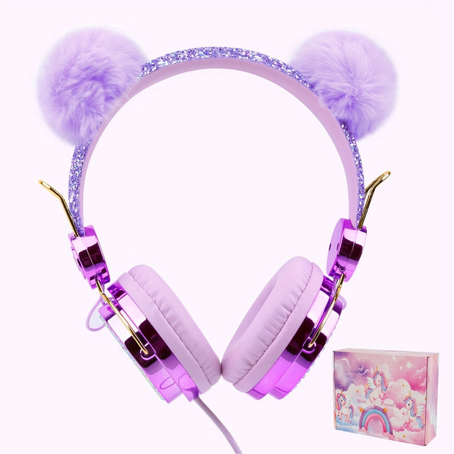 Unicorn Headphones - Earphones Shaped Like a Furry Ball with an Adjustable Headband,