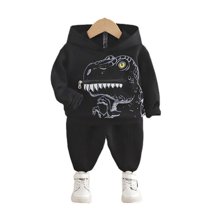 Boys Cartoon Dinosaur Children's Clothing Hooded Cotton Sweater Autumn Two-piece Set