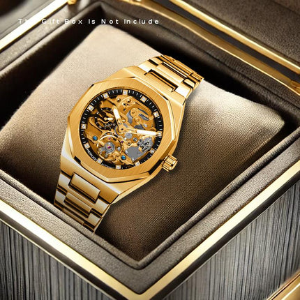 1pc Men'S Yellow & Black Steel Streetwear Rascal Handsome Polygon Automatic Tourbillon