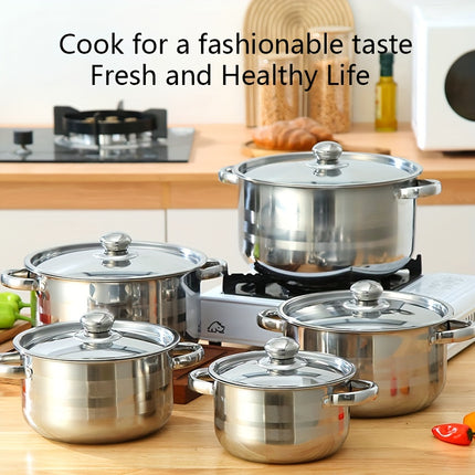 Stainless Steel Cookware Set 10-Piece, Induction Compatible Kitchen Pots