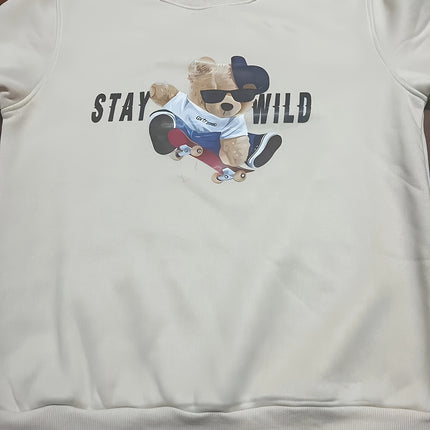 STAY WILD Print Trendy Sweatshirt, Men's Casual Graphic Design Crew Neck Pullover Sweatshirt for Fall Winter