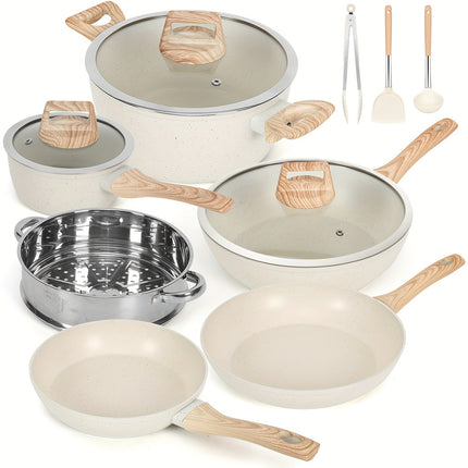 12 POTS and pans Set, Non-stick Cookware Set, Induction Cookware Non-stick Granite Cooking Set