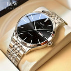 Silvery shell + black face + steel belt