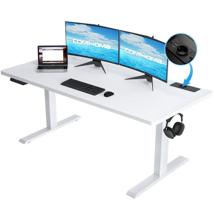 Electric Sit-Stand Desk 160 x 70, Height-Adjustable Table with 2 Memory Settings for Office and Bedroom