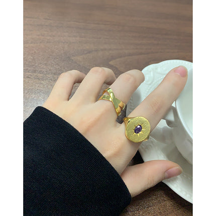 Womens Versatile Purple Zircon Brushed Ring For Every Style