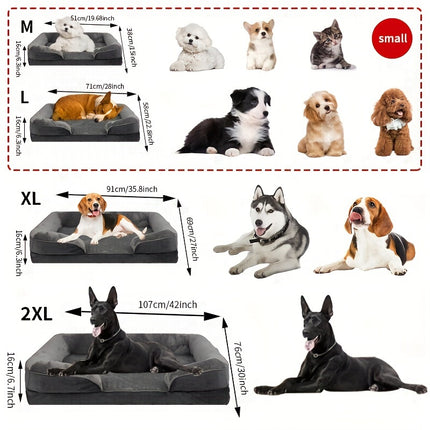 Extra-Large Orthopedic Dog Bed - Washable & Detachable Pet Sofa with Supportive Foam, Non-Slip Bottom for All Seasons Comfort - Ideal for Small to Large Dogs and Cats, Grey