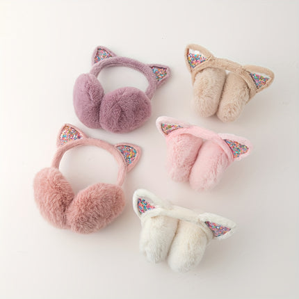 Cat Ear Headphones - Soft, Plush Faux Fur Ear Warmers with Sparkly Ears=