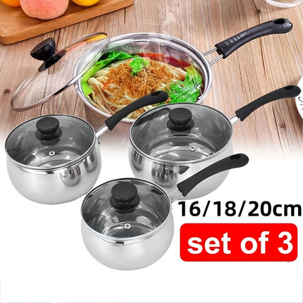3pcs Stainless Steel Saucepans Cookware Set