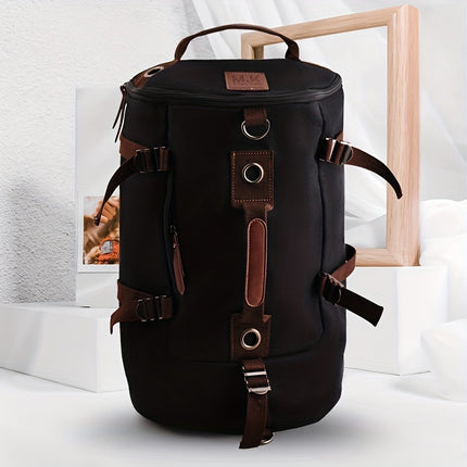 Fashion Canvas Korean-Style Backpack, Large Capacity Travel Bag, Street Outdoor Men's Casual Cylinder Bag,