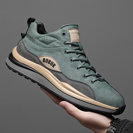 Men's Multi-Functional Mid-Top Sneakers - PU Upper & Rubber Sole, Lace-Up Outdoor/Running